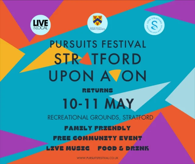 THIS WEEKEND 📣

📍We are thrilled to be at Stratford-Upon-Avon’s Pursuits Festival this weekend, May 10th and 11th at the recreational grounds! 

🎸 Swing by our stall to try out some FREE music lessons - Drums, Guitar, Piano and more will be available. Whether you’re a total beginner or just want to jam, come and play! 

🎶 Pursuits is a family friendly, free community event packed with live music, food and fun - so don’t miss out! 

See you there!